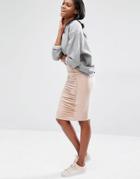 Missguided Ruched Detail Pencil Skirt - Nude
