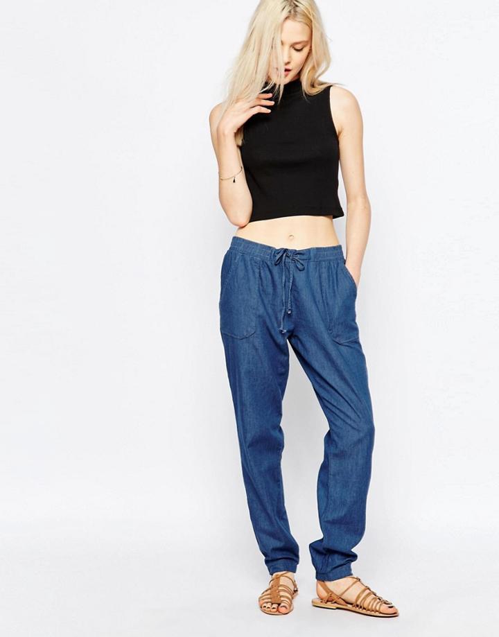 Brave Soul Denim Pants With Elasticated Waist - Med Blue