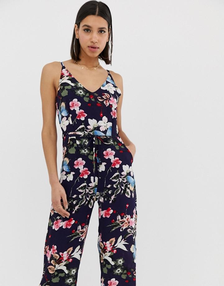 Ax Paris Floral Culotte Jumpsuit-navy