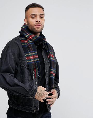 Glen Lossie Plaid Scarf In Wool - Black