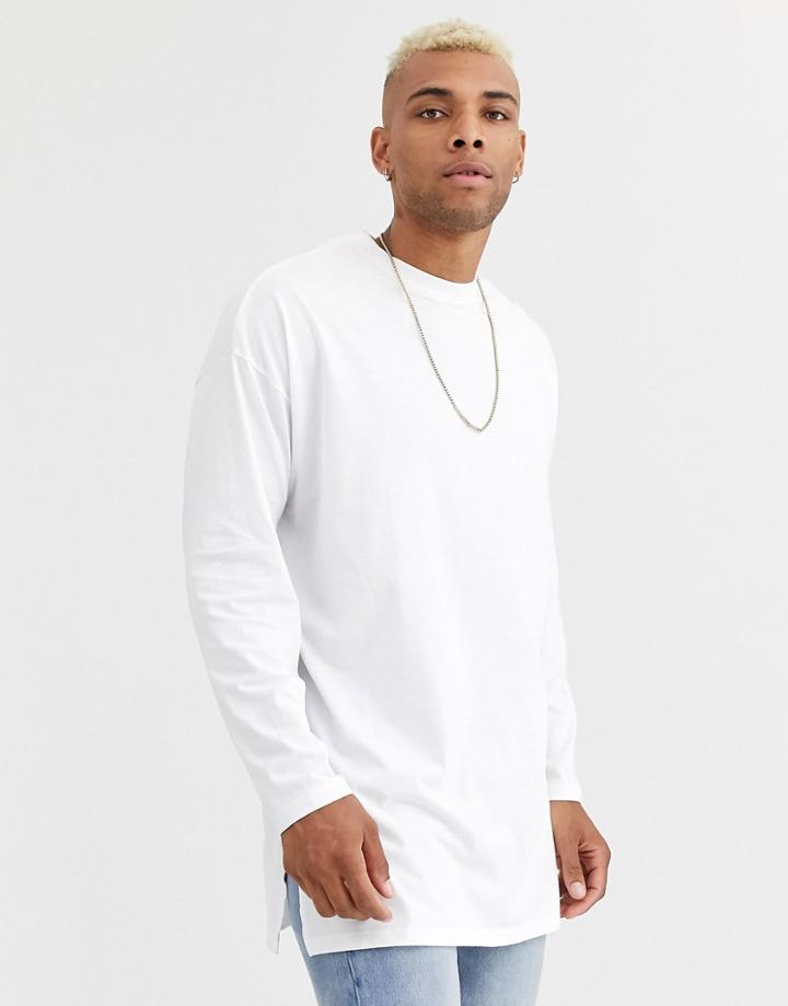 Asos Design Oversized Super Longline Long Sleeve T-shirt In White