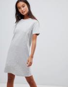 Brave Soul Madge T Shirt Dress With Pearl Trim - Gray