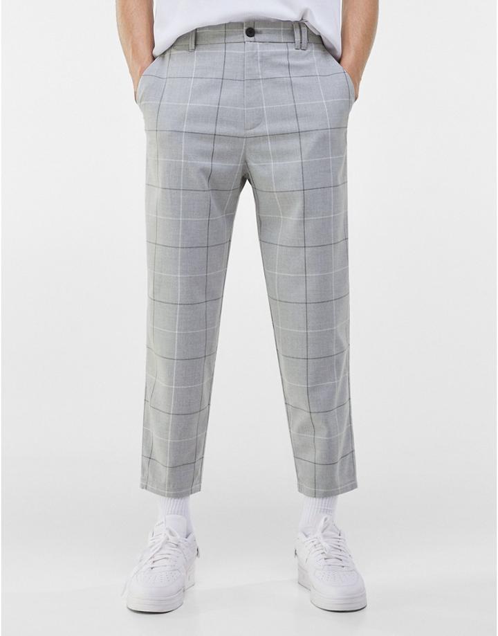 Bershka Loose Fit Smart Pants In Gray-grey