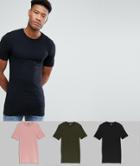 Asos Tall Longline T-shirt With Crew Neck 3 Pack Save - Multi