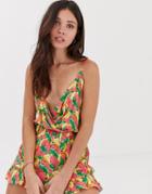 Parisian Cami Strap Romper In Banana Print-multi