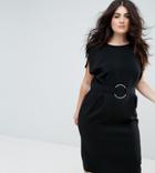 Asos Curve Split Cap Sleeve Midi Dress With Modern Ring Belt - Black