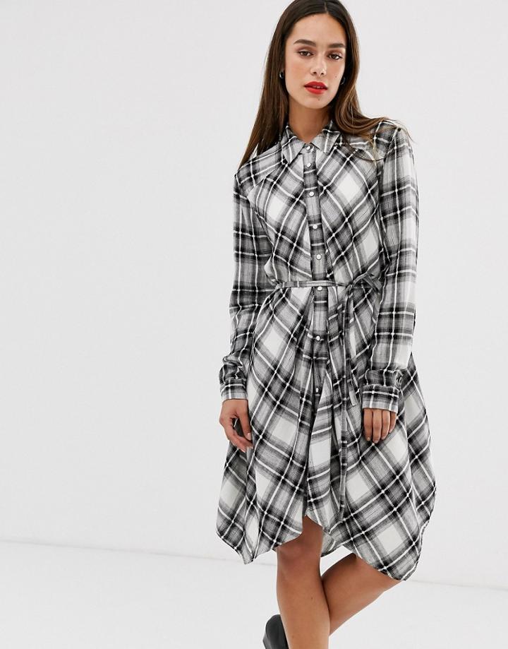 Allsaints Tala Check Shirt Mini Dress-black
