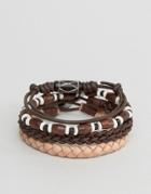 Asos Leather Bracelet Pack In Brown With Beads - Brown