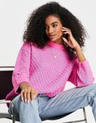 Asos Design Sweater With Textured Stitch In Pink