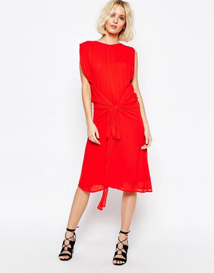 Paisie Multi Layer Dress With Tie Waist - Red