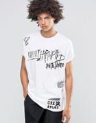 Asos Super Oversized T-shirt With Roll Sleeve And Sketchy Text Print - White