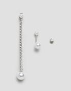 Designb London Pearl And Chain Earring Multipack - Gold