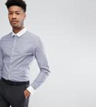 Asos Tall Smart Stretch Slim Stripe Shirt With Contrast Collar And Double Cuffs - Gray