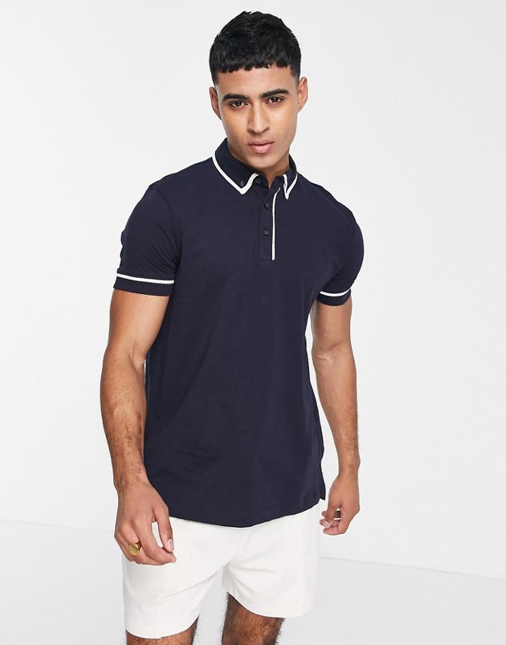 Brave Soul Polo With Piping In Navy