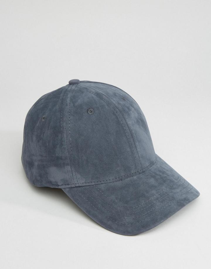 New Look Faux Suede Cap In Dusty Blue - Blue