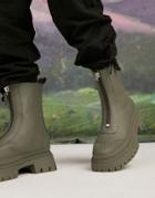 Asos Design Chelsea Boots In Khaki Faux Leather With Front Zip And Chunky Sole-green