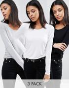 Asos T-shirt With Long Sleeve And Scoop Neck 3 Pack - Multi