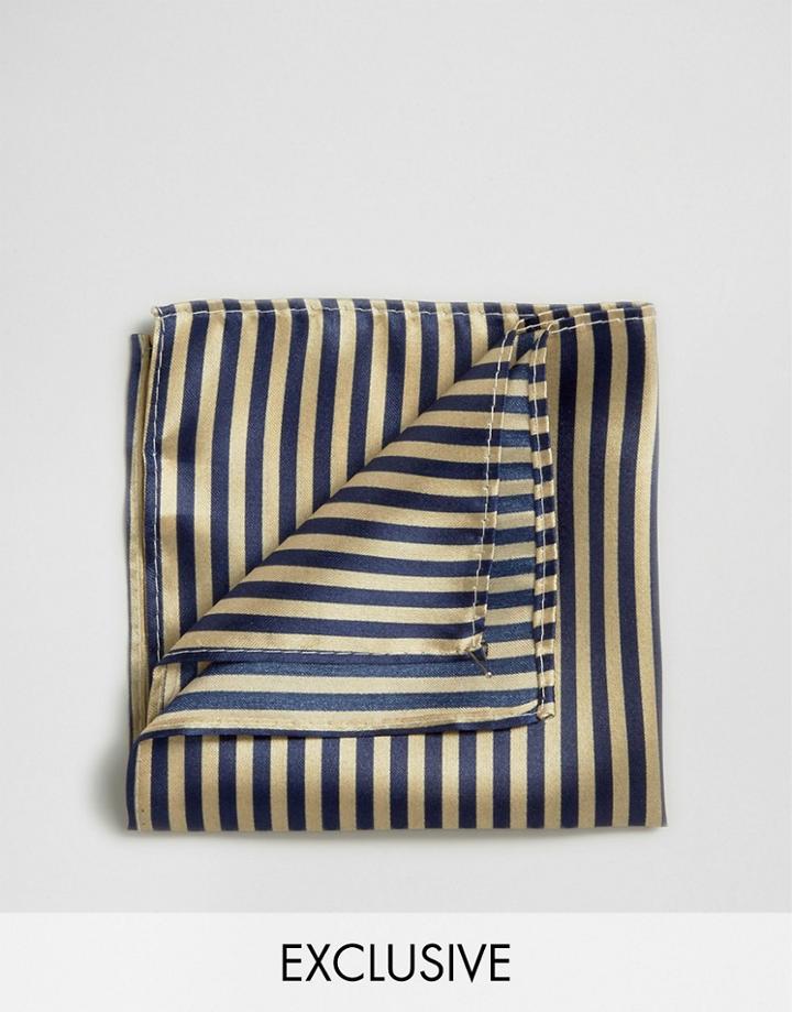 Reclaimed Vintage Stripe Pocket Square In Navy - Navy