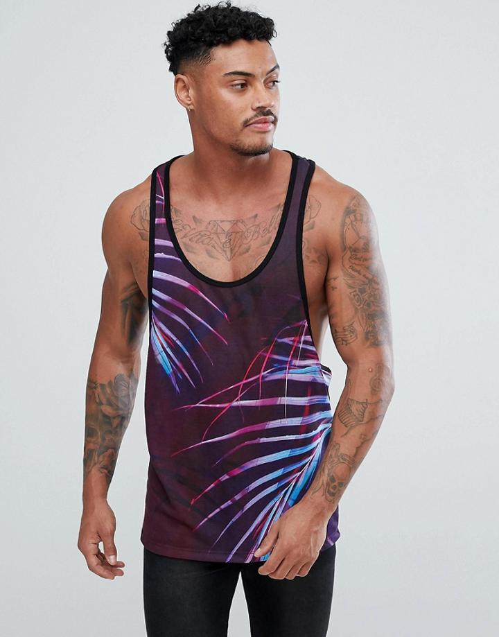 Asos Design Extreme Racer Back Tank With Floral Print - Purple