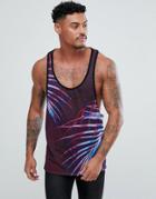 Asos Design Extreme Racer Back Tank With Floral Print - Purple