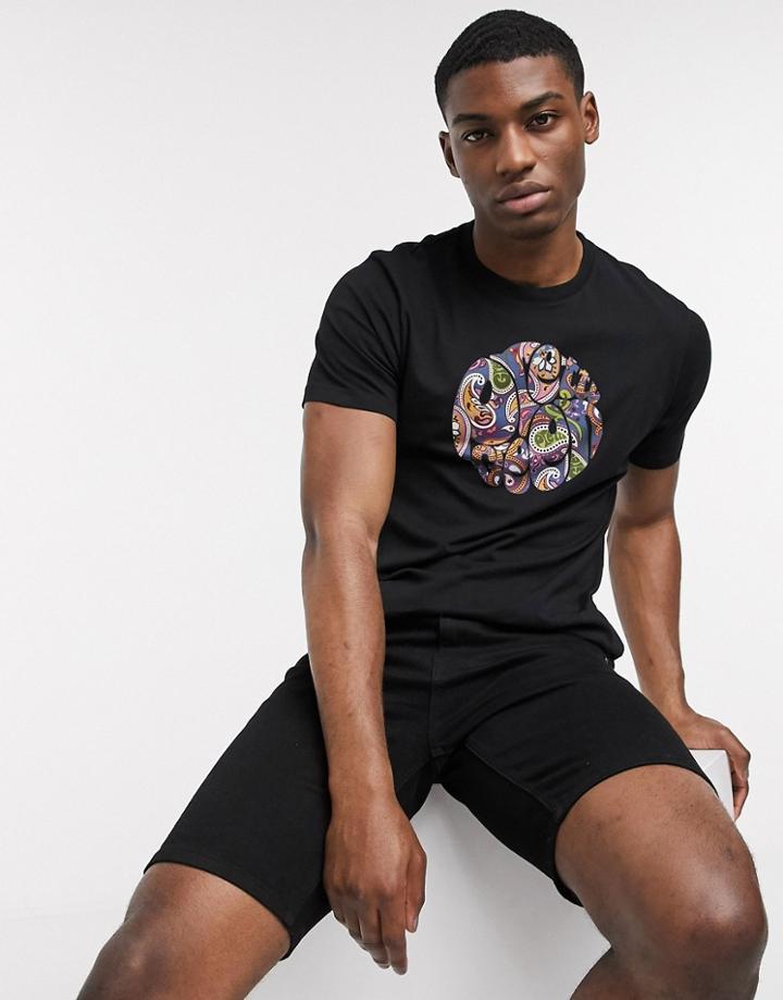 Pretty Green Paisley Print Logo T-shirt In Black