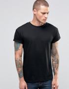 New Look Roll Sleeve T-shirt In Black - Black