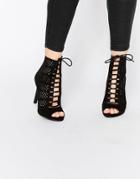 New Look Laser Cut Lace Up Heeled Shoes - Black