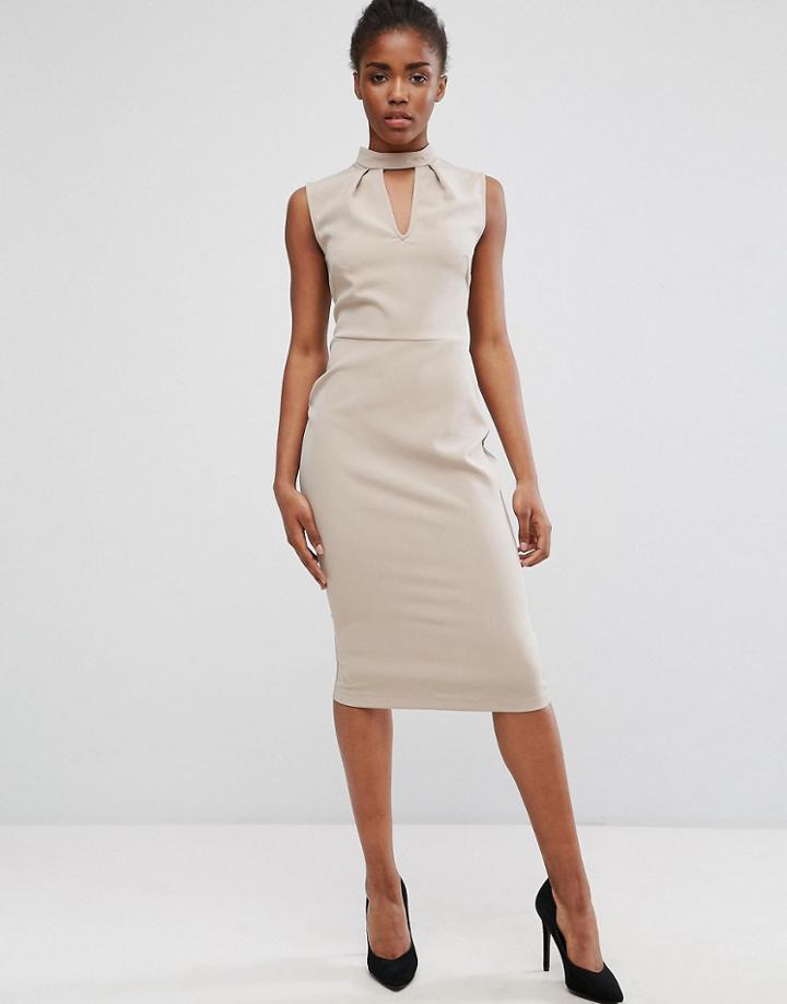 Alter Chocker Neck Pencil Dress - Beige