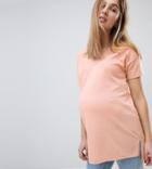 Asos Design Maternity Oversized Longline T-shirt With V-neck In Lightweight Rib - Pink