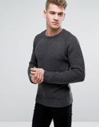 Bravesoul Waffle Knit Crew Neck Sweater - Gray