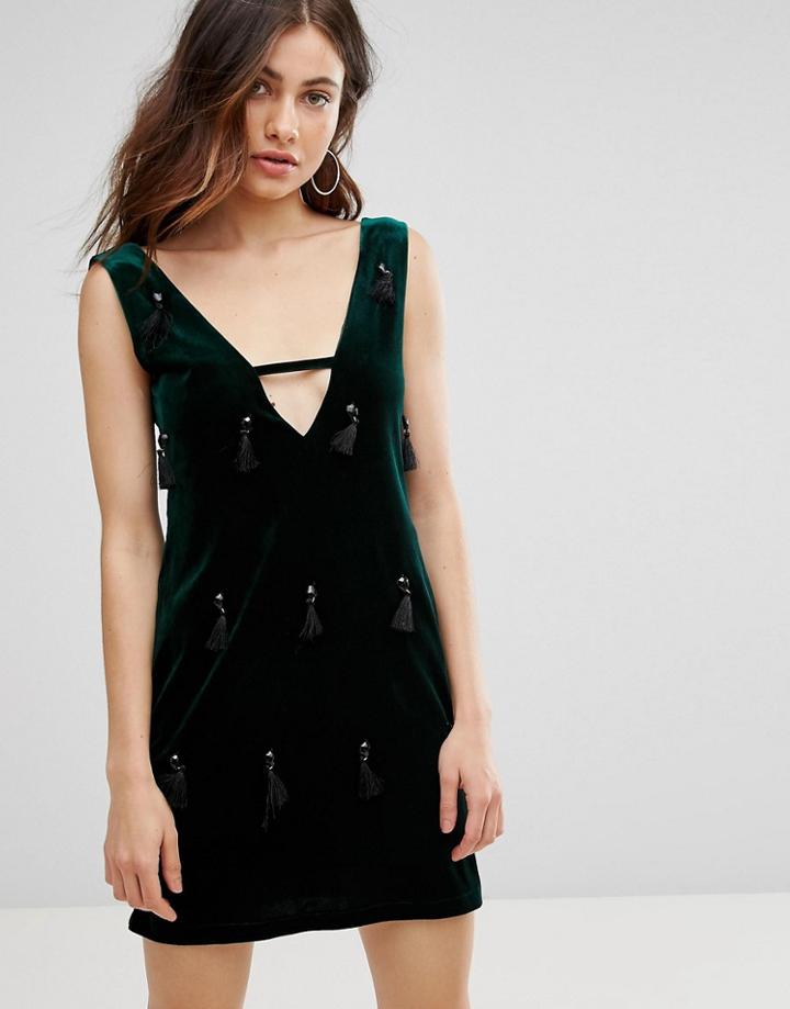 Jovonna Murder She Wrote Velvet Tassel Dress - Green
