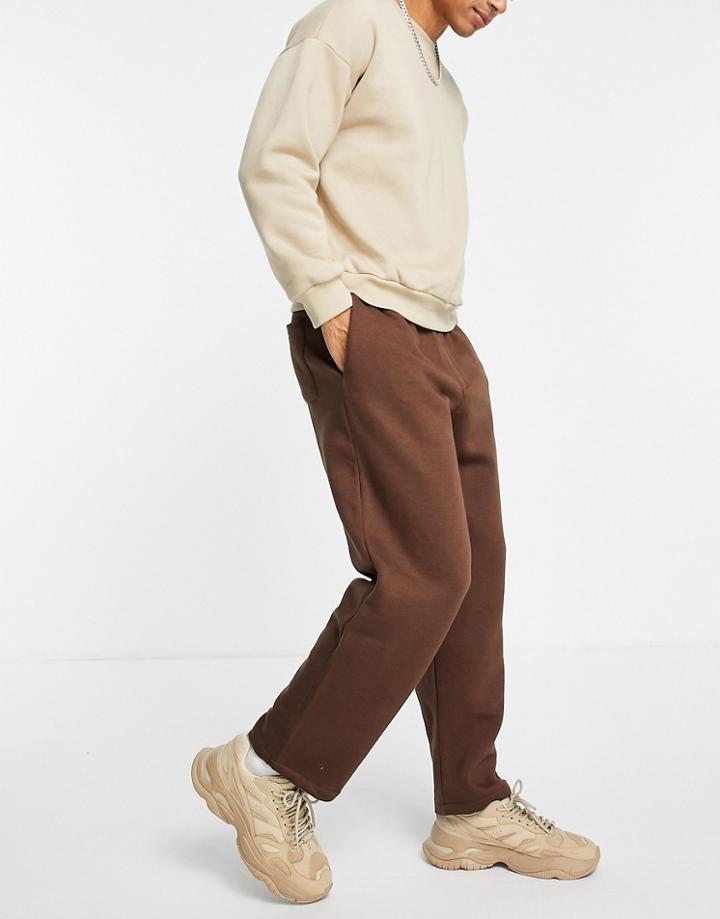 Bershka Oversized Wide Leg Sweatpants In Brown