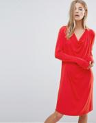 Ganni Cowl Neck Shift Dress - Red