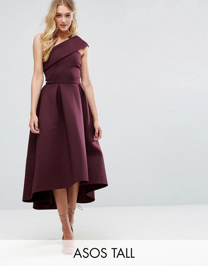 Asos Tall One Shoulder Foam Scuba Dip Back Midi Skater Dress - Purple