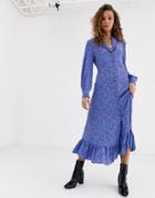 Ghost Anouk Crepe Midi Dress With Western Collar Detail-blue
