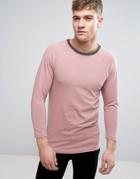 Asos Muscle Fit Raglan T-shirt With Contrast Neck Trim In Pink/charcoal Marl - Pink