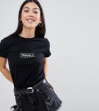 Asos Design Petite T-shirt With Trouble Slogan - Black