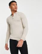 New Look Ribbed Polo In Stone-neutral