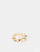 Asos Design Ring In Flower Design With Pink Crystal Detail In Gold Tone