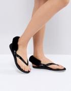 Ugg Laalaa Black Fluffy Back Flat Sandals - Black