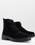 River Island Chunky Suede Boot In Black