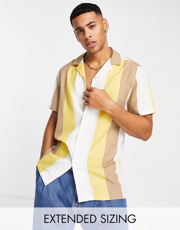 Asos Design Essential Revere Retro Stripe Shirt-yellow