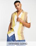 Asos Design Essential Revere Retro Stripe Shirt-yellow