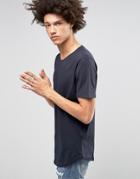 Troy Long Lined Curved T-shirt - Navy