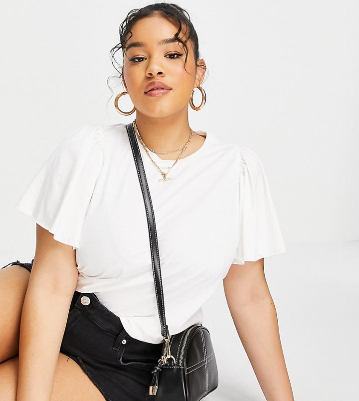 Vero Moda Curve Aware Organic Cotton Flutter Sleeve T-shirt In White