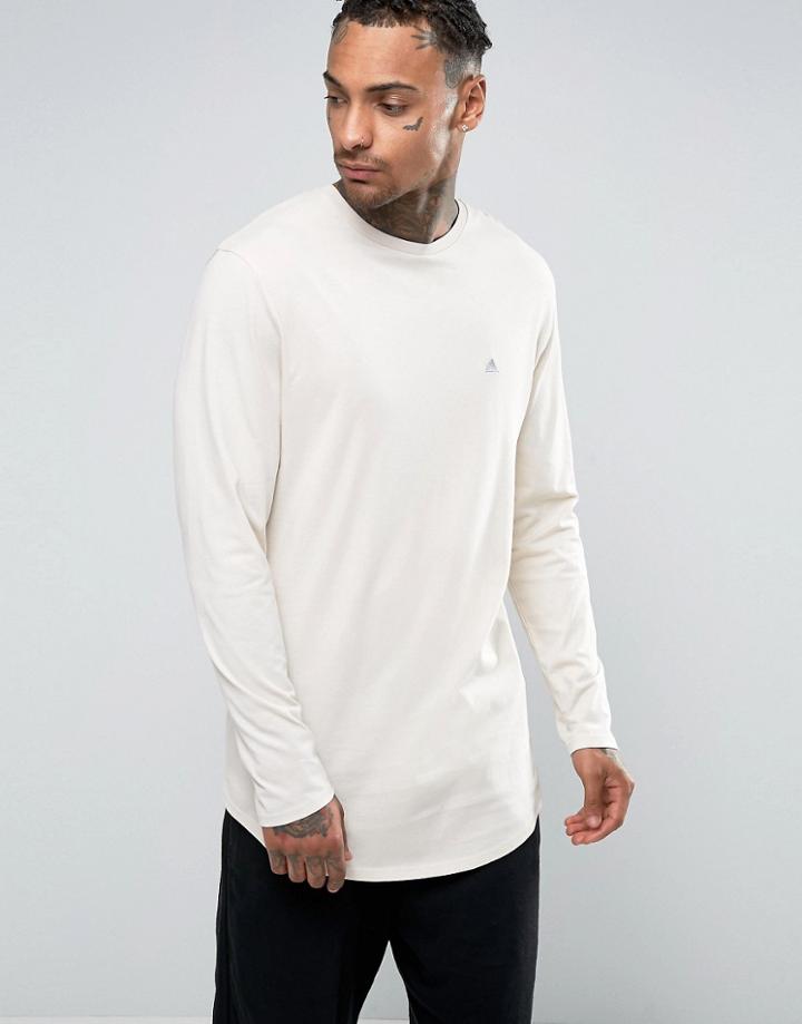 Asos Super Longline Long Sleeve T-shirt With Logo And Curve Hem - Beige