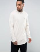 Asos Super Longline Long Sleeve T-shirt With Logo And Curve Hem - Beige