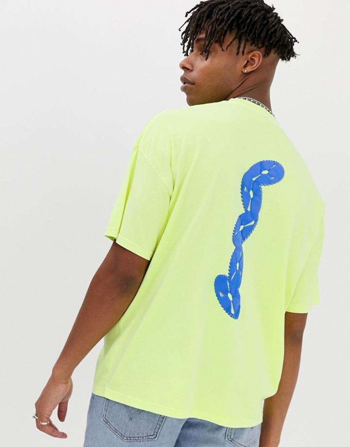 Asos Design Oversized T-shirt In Washed Neon Green With Puff Print - Green