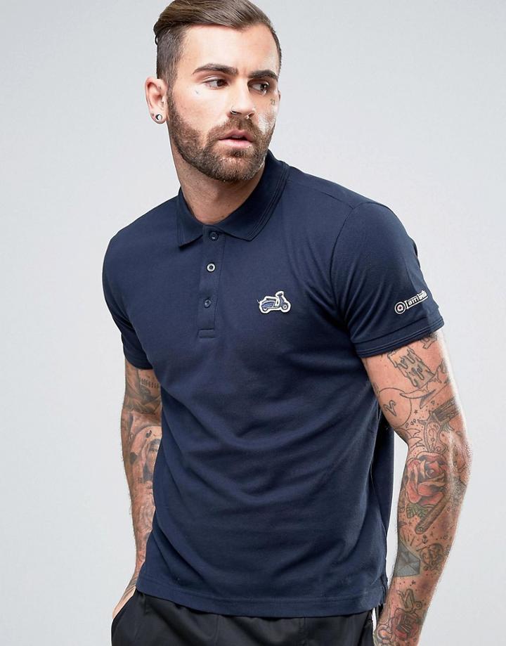 Lambretta Pique Polo Shirt With Retro Scooter Logo - Navy