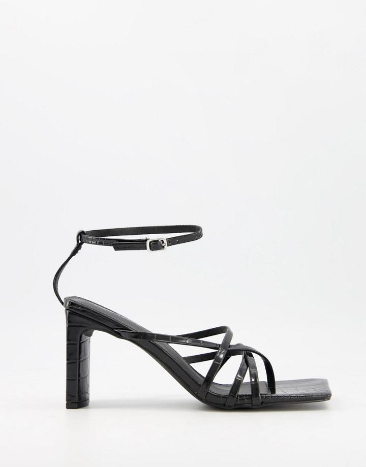 Public Desire Charms Block Heeled Sandals In Black Croc
